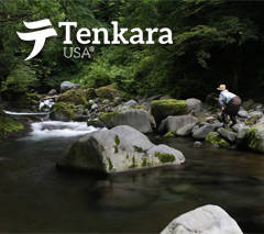 Man fly fishing a small stream with a Tenkara USA fly rod.