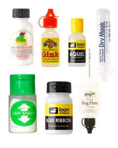 Bottles of Various Brands of Dry Fly Floatants