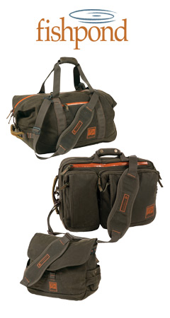 Three Fishpond Luggage pieces in the color "Peat Moss"